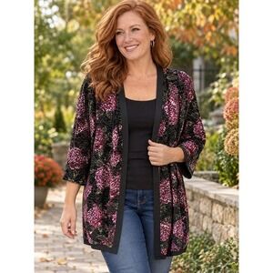 Catherines Cardigan Women 0X 14/16W Purple Floral Burnout Velvet Whimsigoth